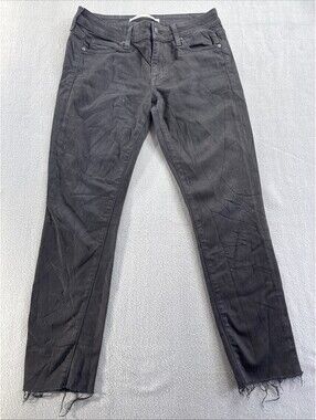 Vince Lola Stovepipe Black Denim Raw Hem Low Rise Jeans Size 27 Minimalist
